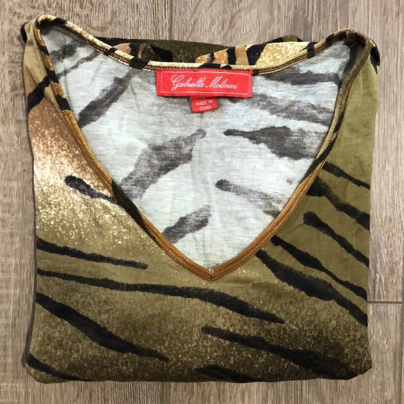 GABRIELLA MOLINARI Animal Print V-Neck Viscose Blend Top - Picture 4 of 7
